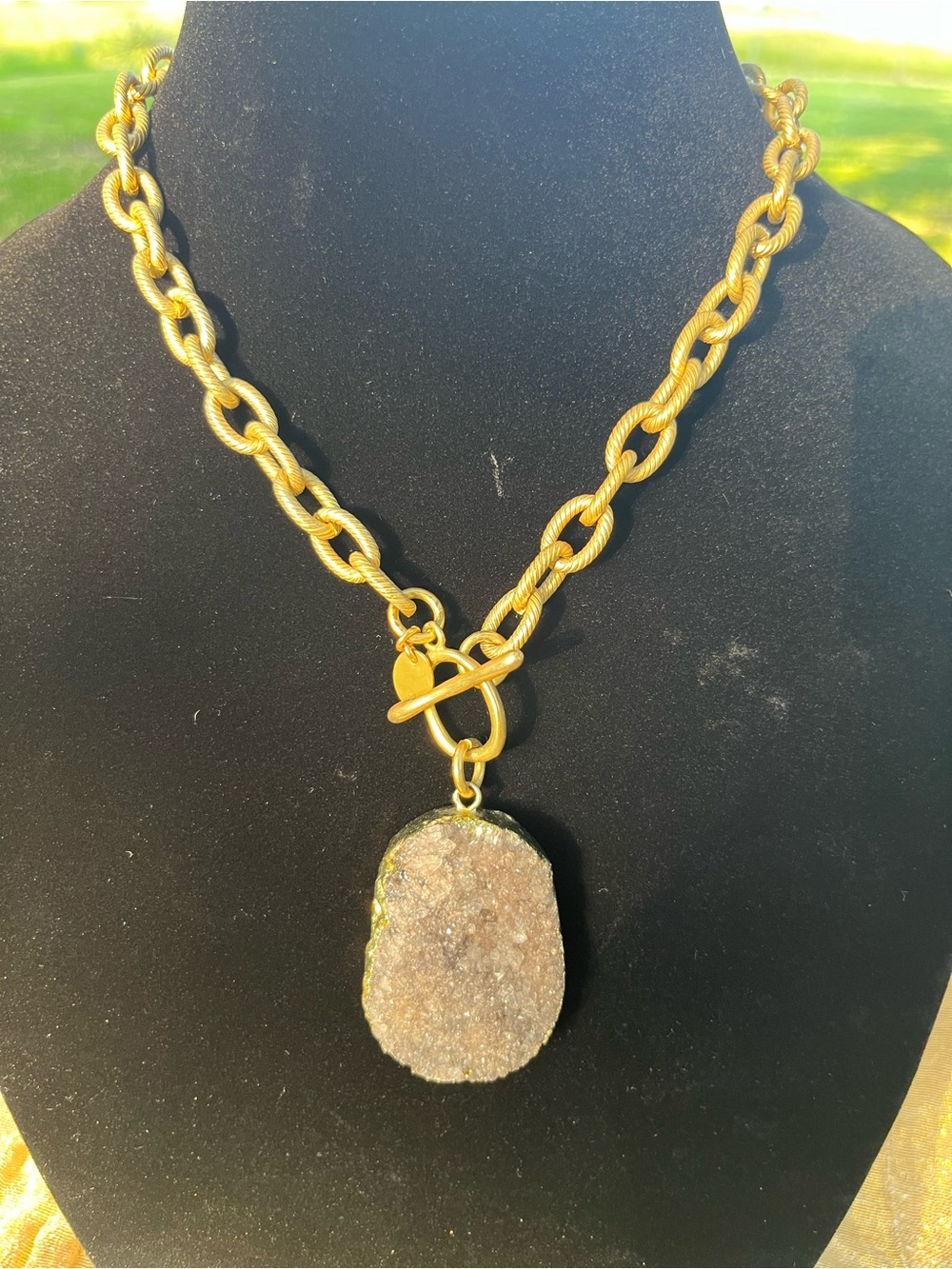Artisan Gold-Tone Chain Necklace with Champagne Druzy Pendant